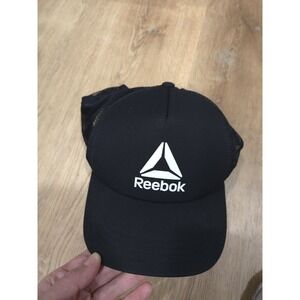Reebok Black Delta Logo Trucker Hat Mesh Back Snapback Cap OSFA 100% Poly